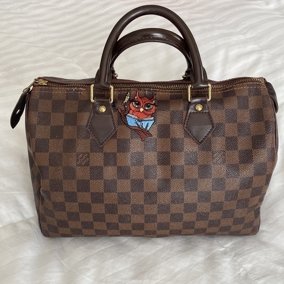 Louis Vuitton Damier Ebene Speedy 30 Custom Owl Accent - Picture 1 of 17